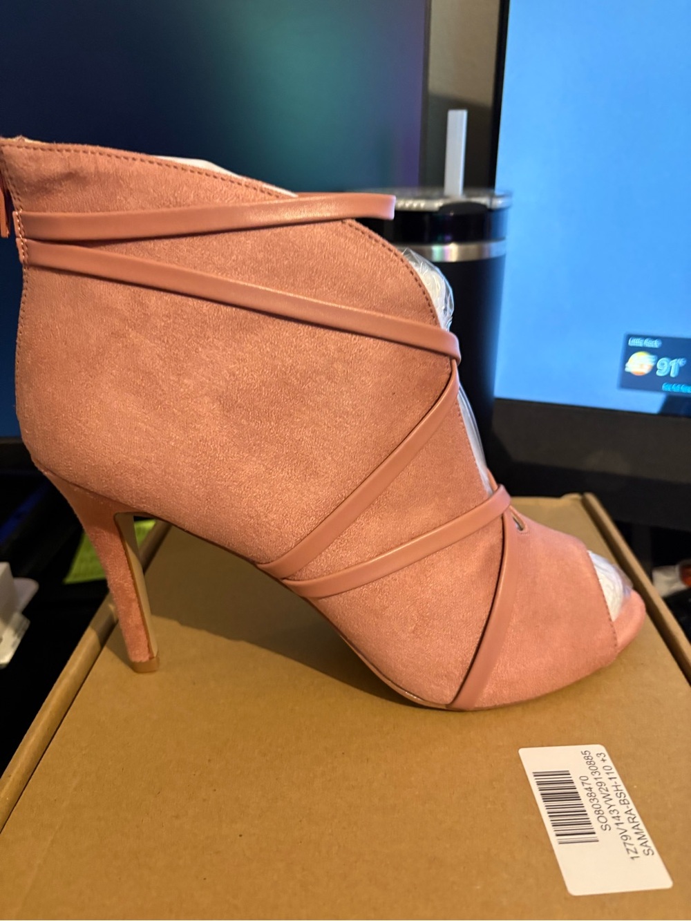 Journee Collection Pink Suede Peep-Toe Strap Ankle Bootie